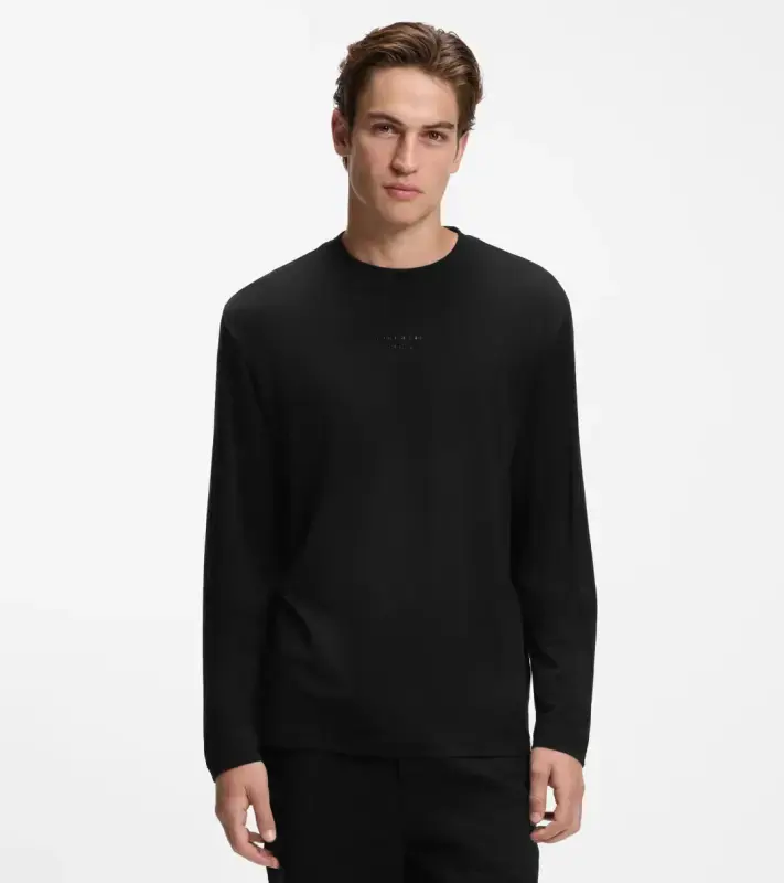PORSCHE DESIGN Long-sleeved T-shirt with gloss logo Porsche x BOSS Tričko s dlouhým rukávem sportovně laděné s výstřihem ke krku černé s grafikou