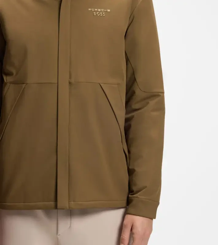 PORSCHE DESIGN Relaxed-fit overshirt with light padding Porsche x BOSS Bundokošile s lehkým zateplením s reliéfním logem hnědá camelka