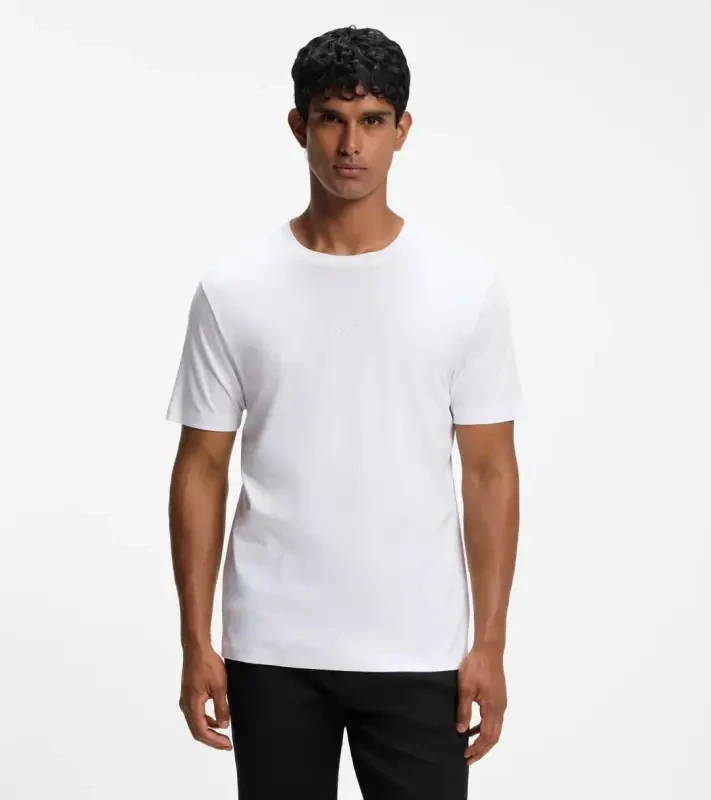 PORSCHE DESIGN Mercerised-cotton T-shirt with gloss logo Porsche x BOSS Tričko z mercerované bavlny s potiskem na zádech a reliéfním logem bílá