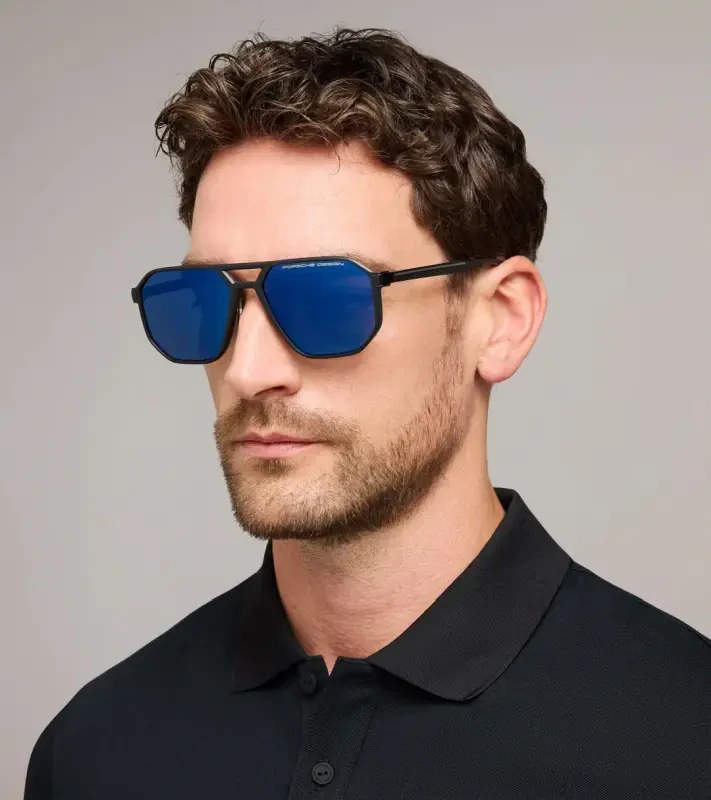 PORSCHE DESIGN P´86012 Sunglasses Neo Blade #2 Sluneční brýle typických tvarů a barev. Černé s modrými skly.