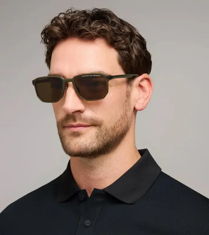 PORSCHE DESIGN P´86011 Sunglasses Neo Blade #1 Sluneční brýle typických tvarů a barev. Khaki varianta s kouřovými khaki skly.