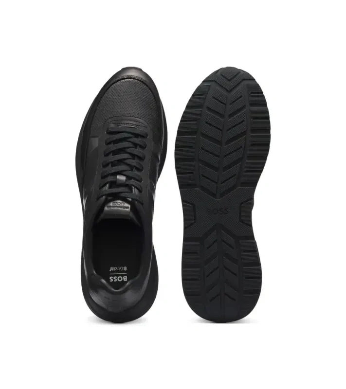 PORSCHE DESIGN Leather Sneaker with perforated details Porsche x BOSS Obuv volnočasová neformální kožená s logem černá