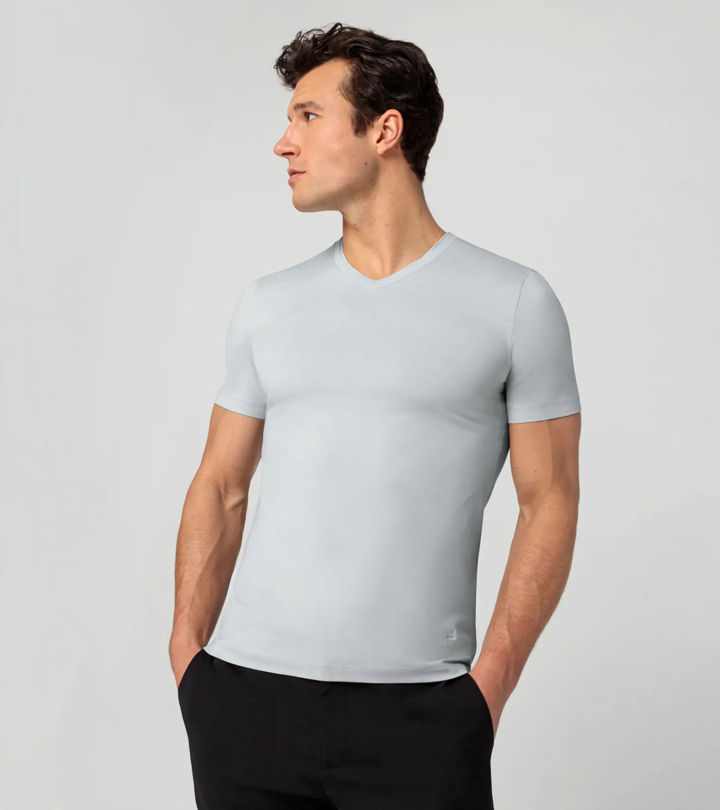PORSCHE DESIGN V-neck T-shirt Tričko s výstřihem do V bavlněné popelavě šedá