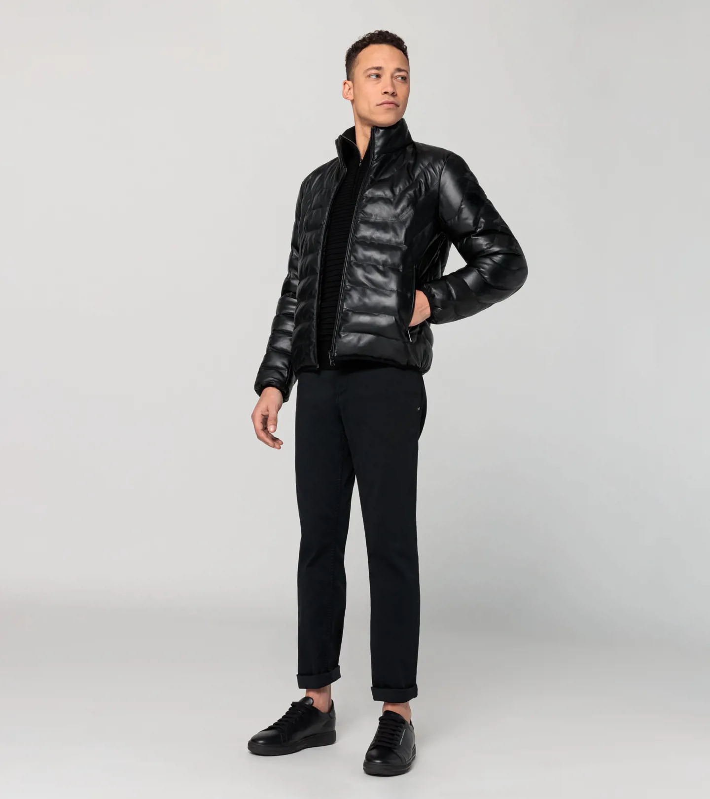 PORSCHE DESIGN Athleisure padded leather jacket Bunda kožená prošívaná módní černá