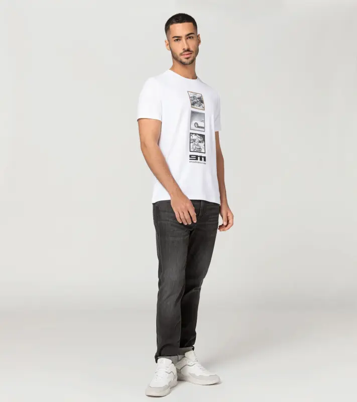 PORSCHE DESIGN Unisex T-shirt 60Y Porsche 911 Tričko s kulatým výstřihem a potiskem bílá