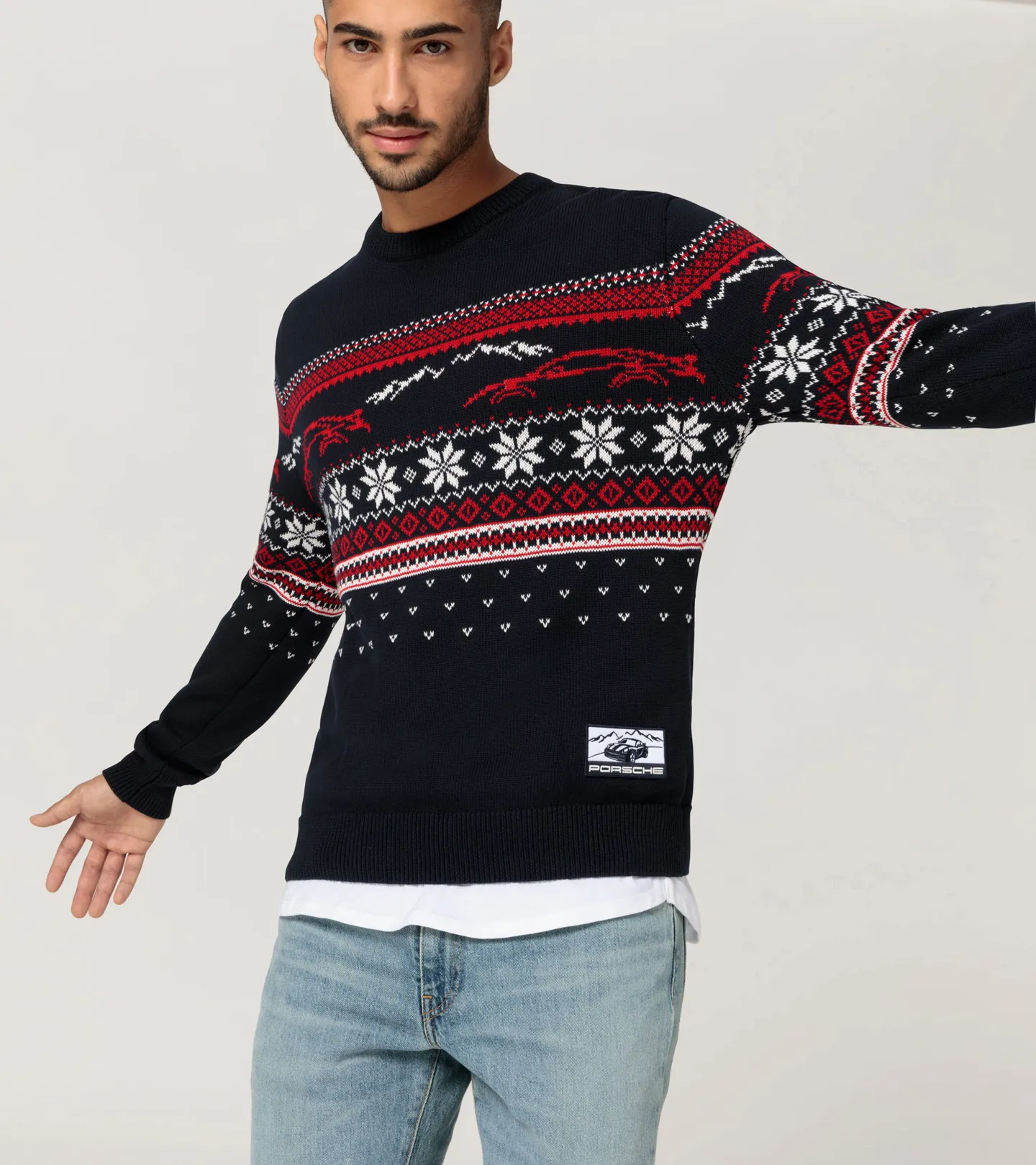 PORSCHE Unisex knitted pullover Christmas Svetr pletený s vánočním motivem tmavě modrá
