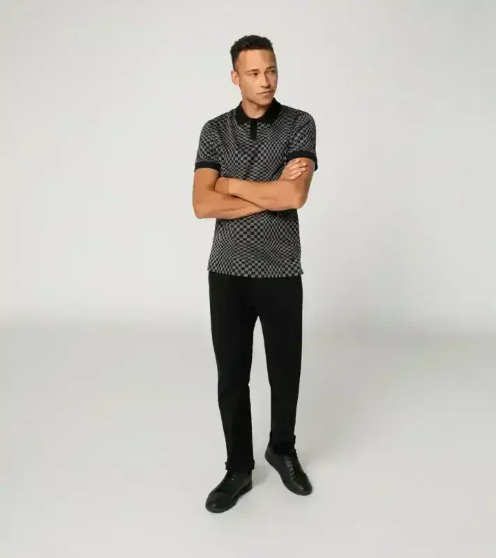 PORSCHE DESIGN Seasonal Polo T-shirt Tričko s límečkem žakárové bavlněné černošedá kostka