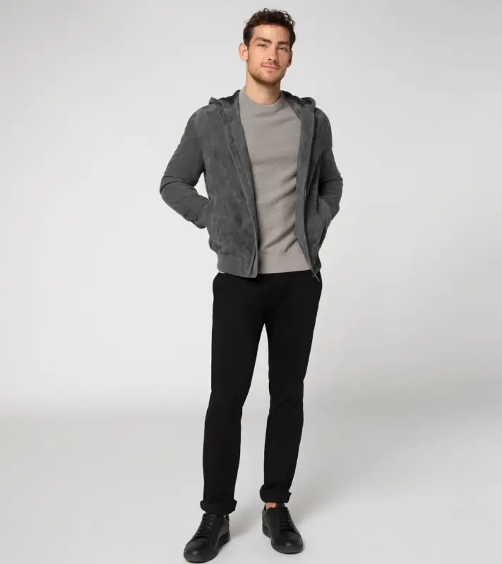 PORSCHE DESIGN Suede leather jacket Bunda kožená semišová antracitově šedá