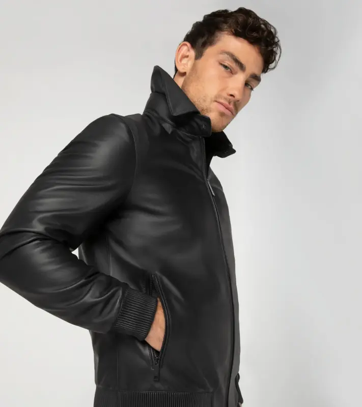 PORSCHE DESIGN Cabrio leather jacket Bunda kožená s odnímatelným límcem černá
