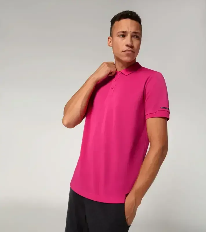 PORSCHE DESIGN Men's Polo Shirt Polokošile tričko s límečkem a knoflíčky granátová růže