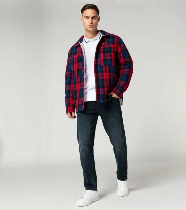 PORSCHE Reversible jacket Turbo No. 1 Bundá pánská oboustranná kostkovaná a ledovcově šedá