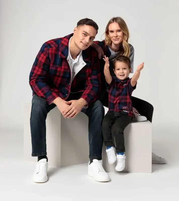PORSCHE Kids polo shirt Turbo No. 1 Polokošile tričko s límečkem dětské červenomodrá kostka