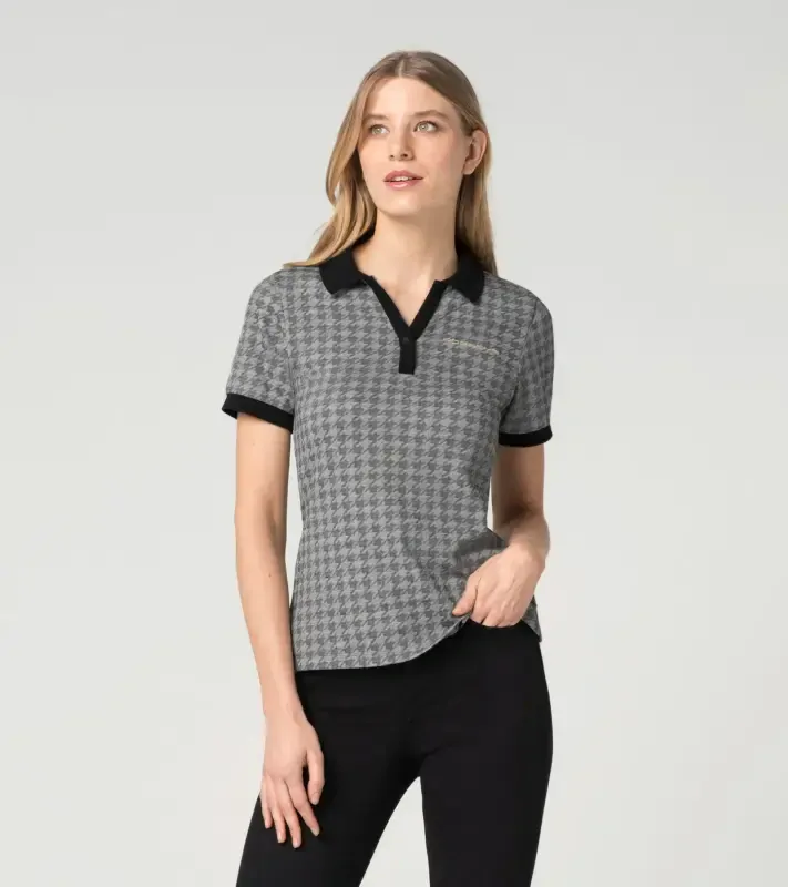 PORSCHE Women's Polo shirt Heritage Polokošile tričko dámské  se vzorem pepito černobílá