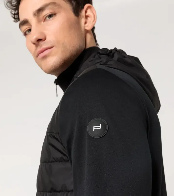 PORSCHE DESIGN Hybrid cardigan Bunda svetr ze dvou materiálů na zip černá