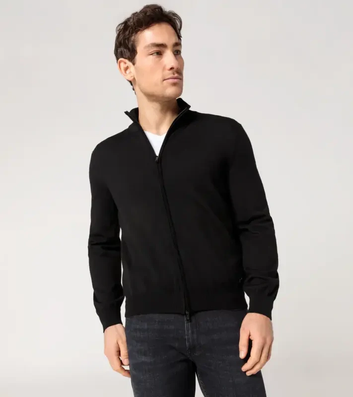 PORSCHE DESIGN Cardigan Svetr na zip z merina černá