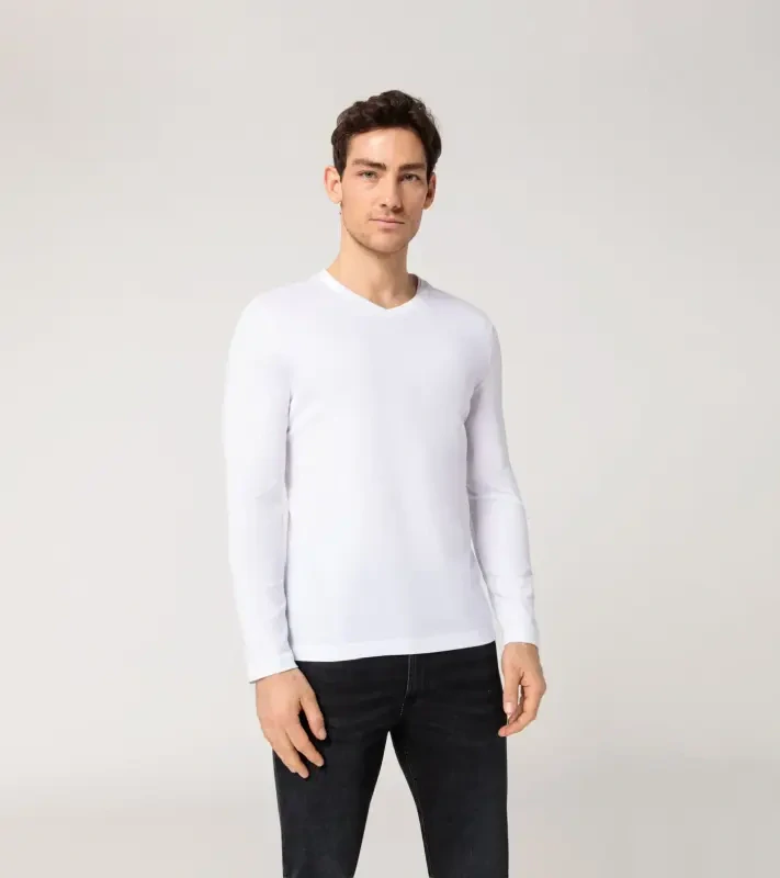 PORSCHE DESIGN Long-sleeve V-neck T-shirt Tričko s dlouhým rukávem a výstřihem do V bílá