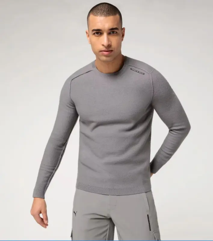PORSCHE DESIGN Wool Crew Neck Sweater Svetr ke krku z merina s logem šedá