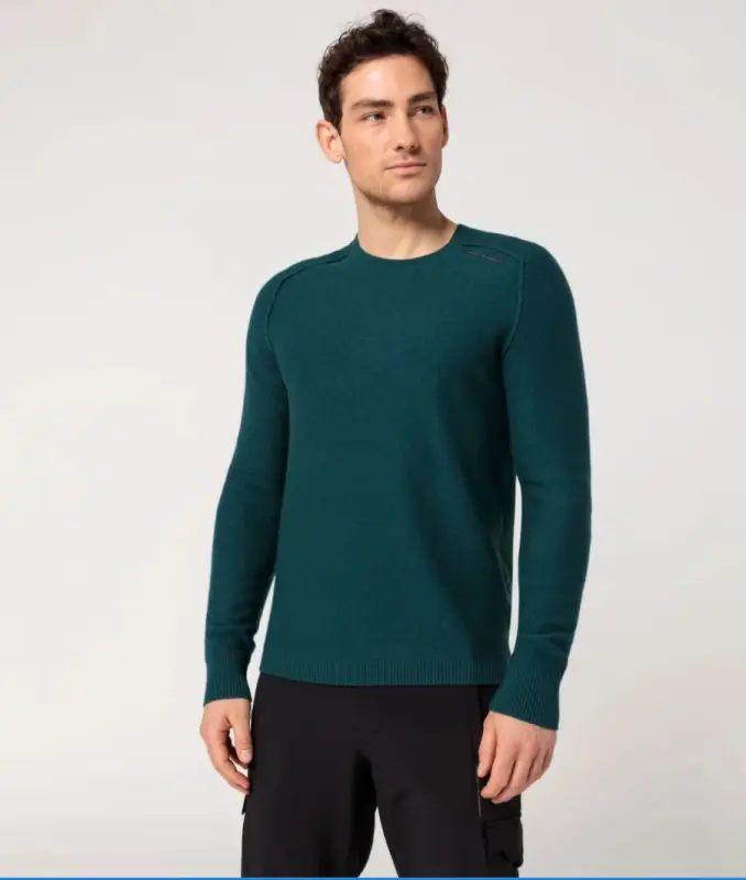 PORSCHE DESIGN Wool Crew Neck Sweater Svetr ke krku z merina s logem lahvově zelená
