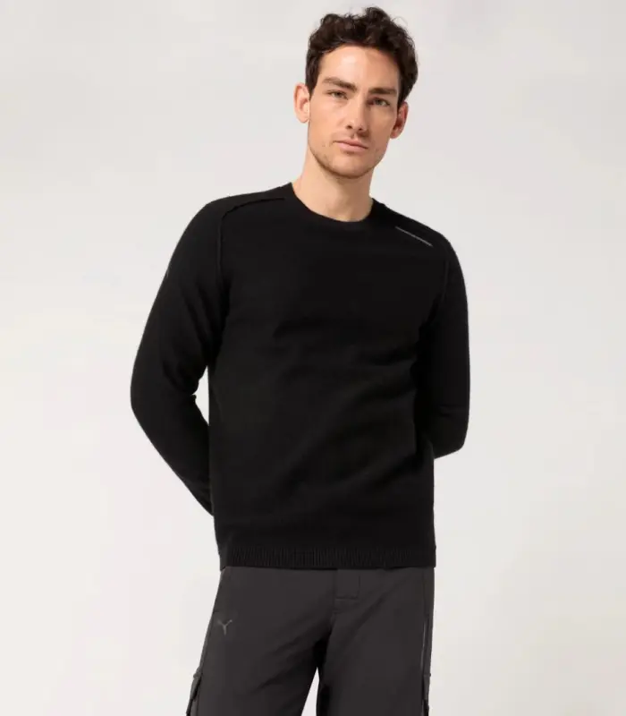 PORSCHE DESIGN Wool Crew Neck Sweater Svetr ke krku z merina s logem černá