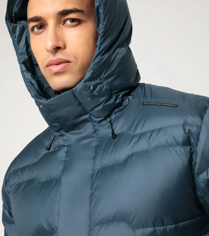 PORSCHE DESIGN Padded Jacket Bunda odlehčená prošívaná s kapucí modrošedá