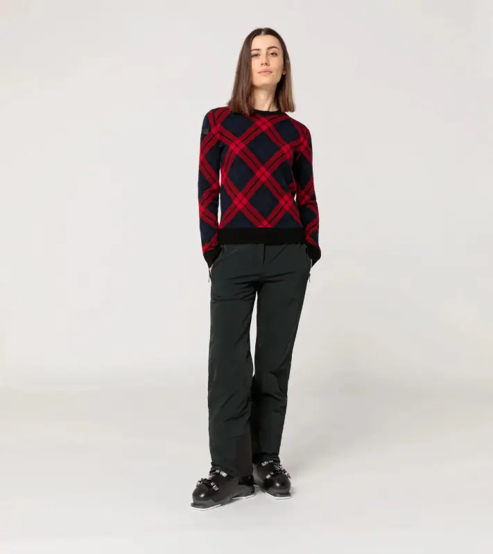 PORSCHE HEAD Women's Ski Pullover Turbo No. 1 Svetr pulovr dámský s výstřihem ke krku vhodný na lyže i běžné nošení červenočerná kostka