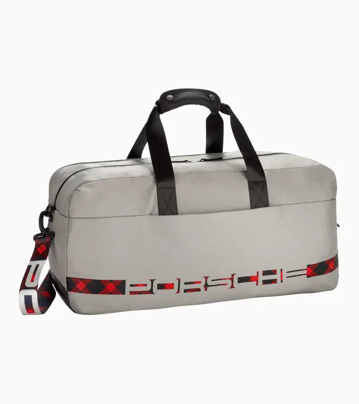 PORSCHE Travel bag Turbo No. 1 Taška cestovní sportovní ledovcová šedá s kostkovanými detaily