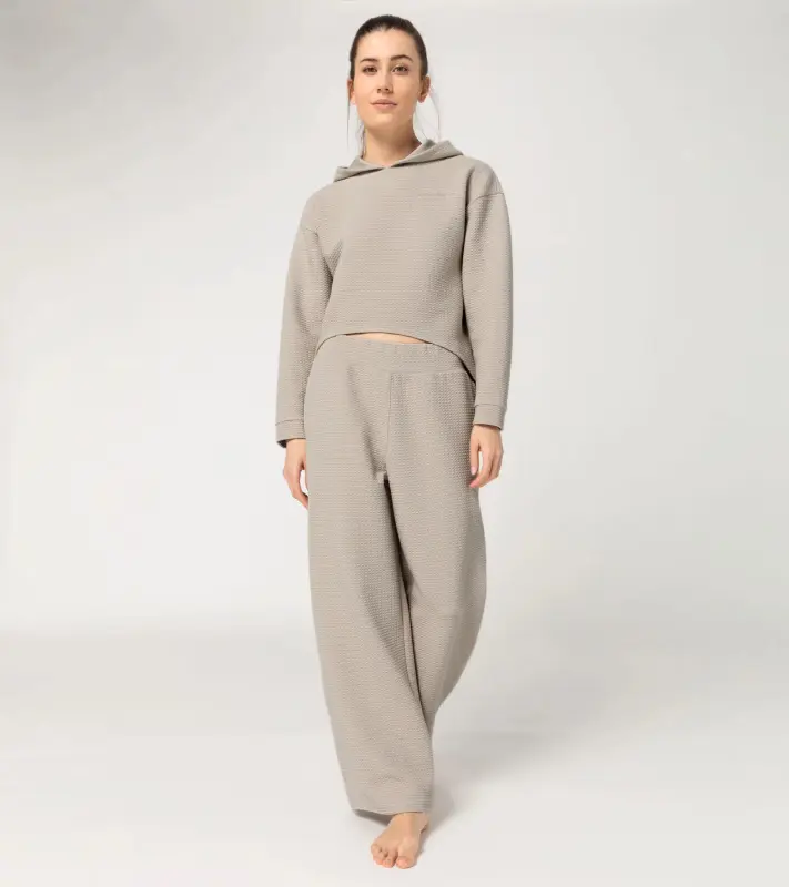 PORSCHE Women's Textured Hoodie Yoga Capsule Collection Mikina dámská fitness yoga béžová kalahari
