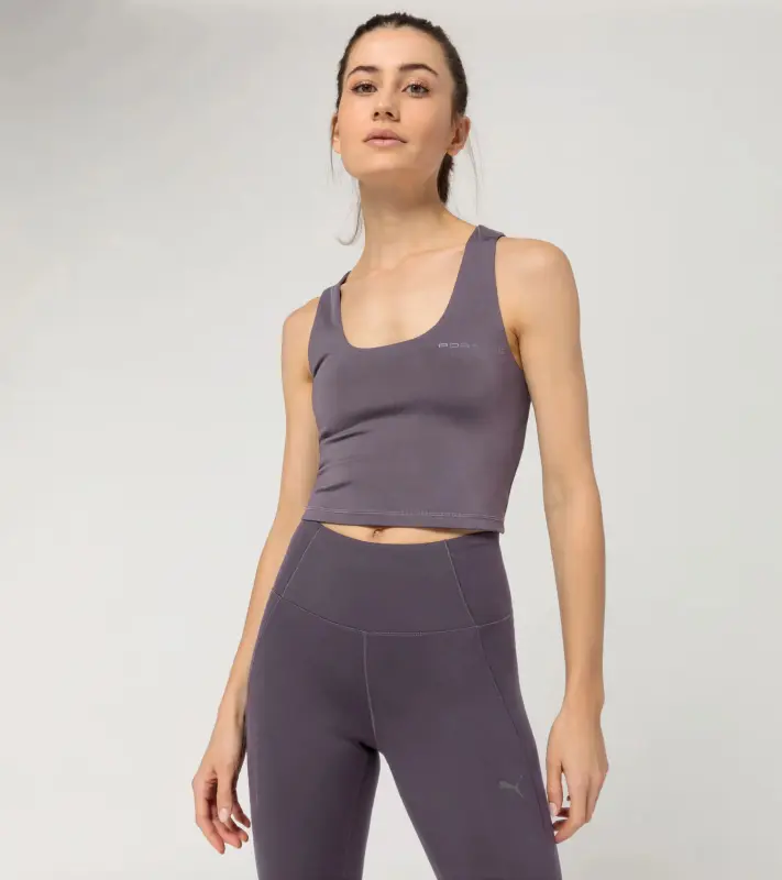PORSCHE Women's Crop Tank Top Yoga Capsule Collection Tílko dámské krátké volnočasové fitness yoga levandulová provensálská