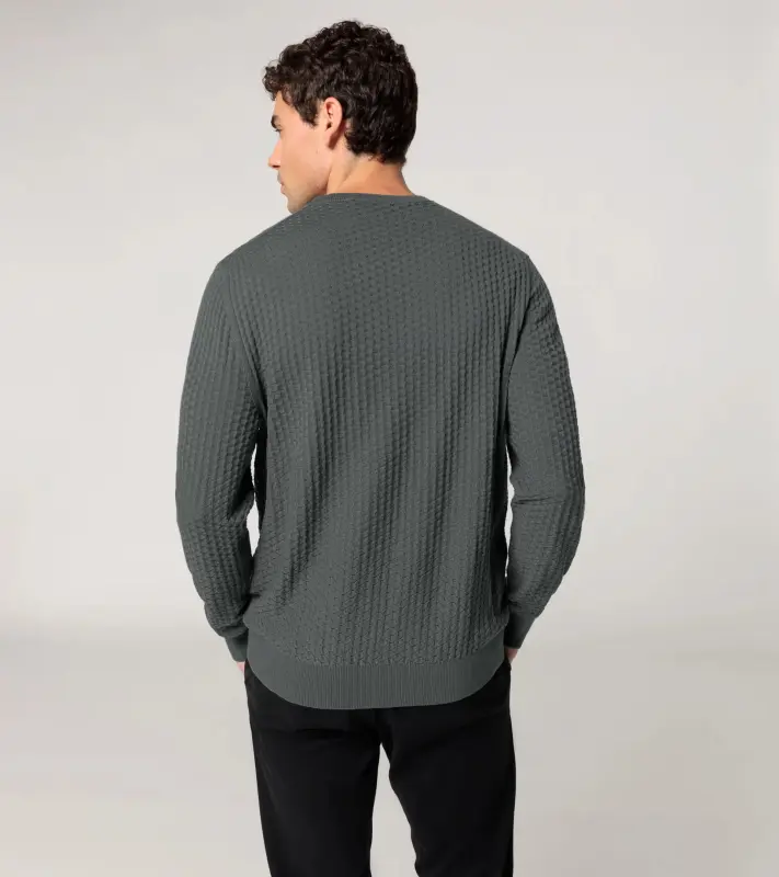 PORSCHE DESIGN Jacquard Sweater Svetr společenský žakárový se vzorem antracitová šedá