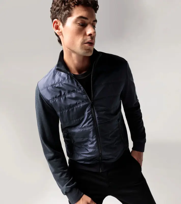 PORSCHE DESIGN Hybrid Cardigan Svetr kardigan na zip ze dvou materiálů tmavě modrá