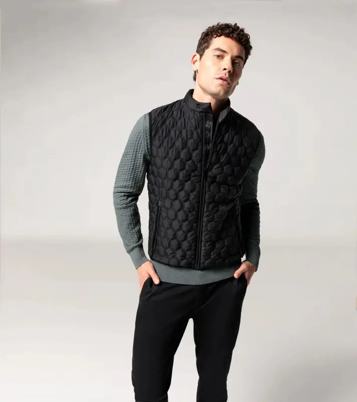 PORSCHE DESIGN Lightweight Vest Vesta prošívaná odlehčená na zip s šestiúhelníkovým vzorem černá