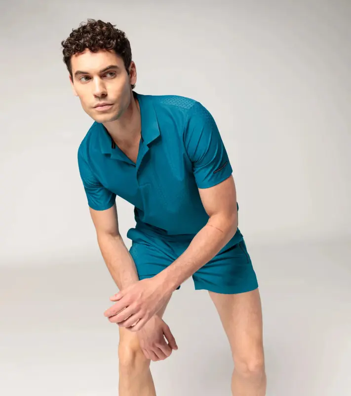 PORSCHE DESIGN Hexagon Polo Shirt Polokošile tričko s límečkem a knoflíčky se šestihranným vzorem modrá