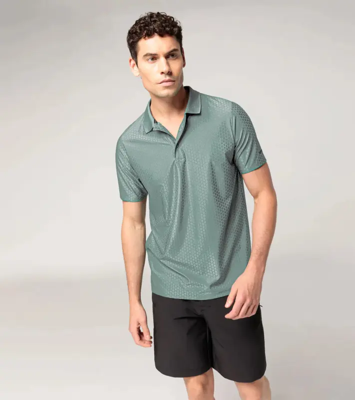 PORSCHE DESIGN Hexagon Polo Shirt Polokošile tričko s límečkem a knoflíčky se šestihranným vzorem mátová zelená