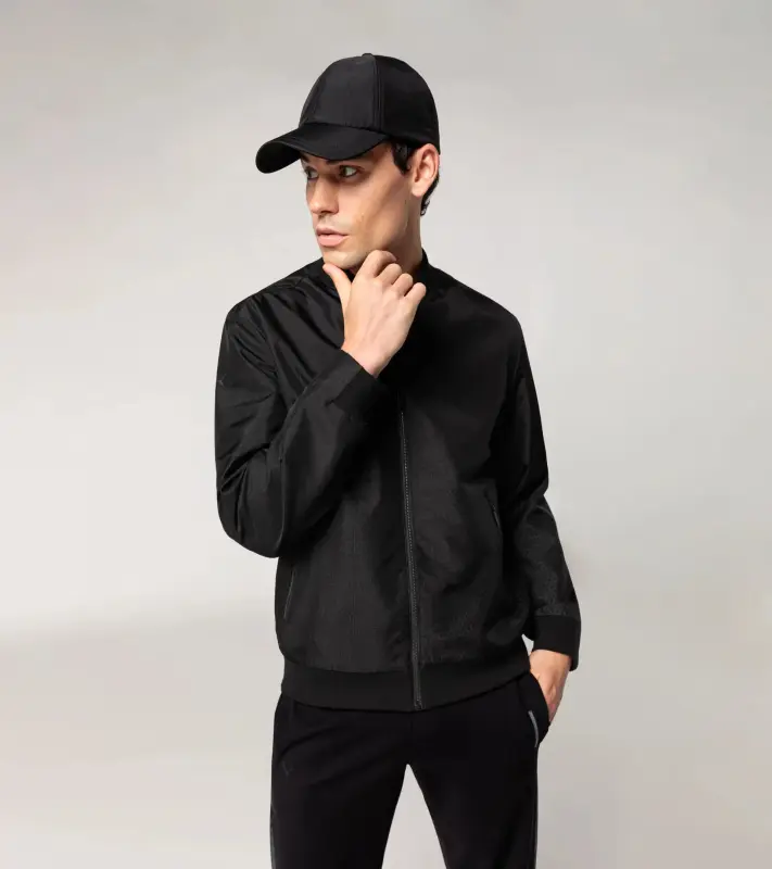 PORSCHE DESIGN Masterpiece blouson Bunda volnočasová sportovní na zip s šestiúhelníkovým vzorem černá