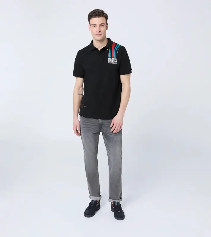 PORSCHE Polo Shirt MARTINI RACING® Polokošile Tričko s límečkem a knoflíky černá