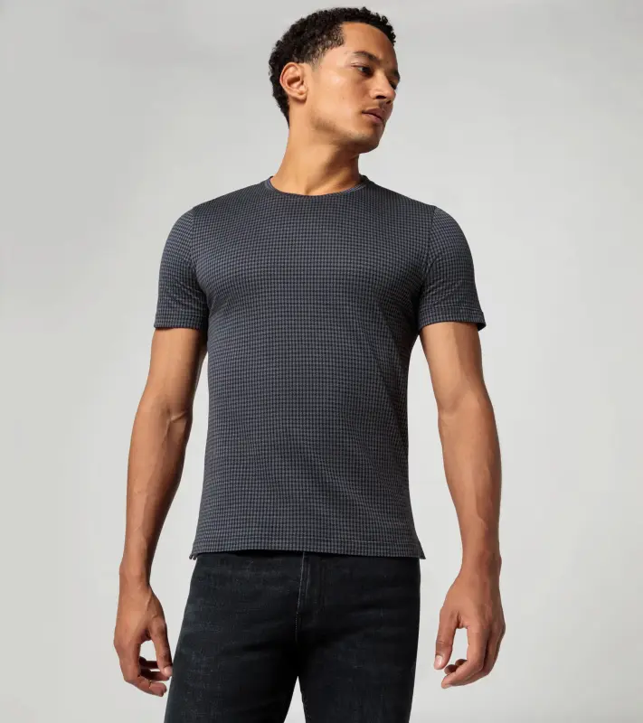 PORSCHE DESIGN Targa T-Shirt Tričko s kulatým výstřihem žakárové s výrazným vzorem pepita černošedá