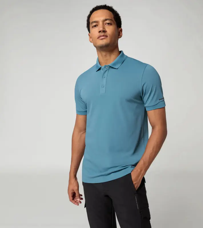 PORSCHE DESIGN Men's Polo Shirt Polokošile tričko s límečkem a knoflíčky světle modrá