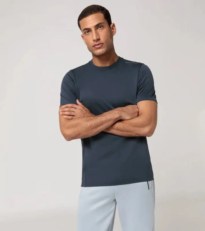 PORSCHE DESIGN Hexagon graphene T-shirt Tričko volnočasové sportovní s kulatým výstřihem logem a šestihranným vzorem tmavě modrá
