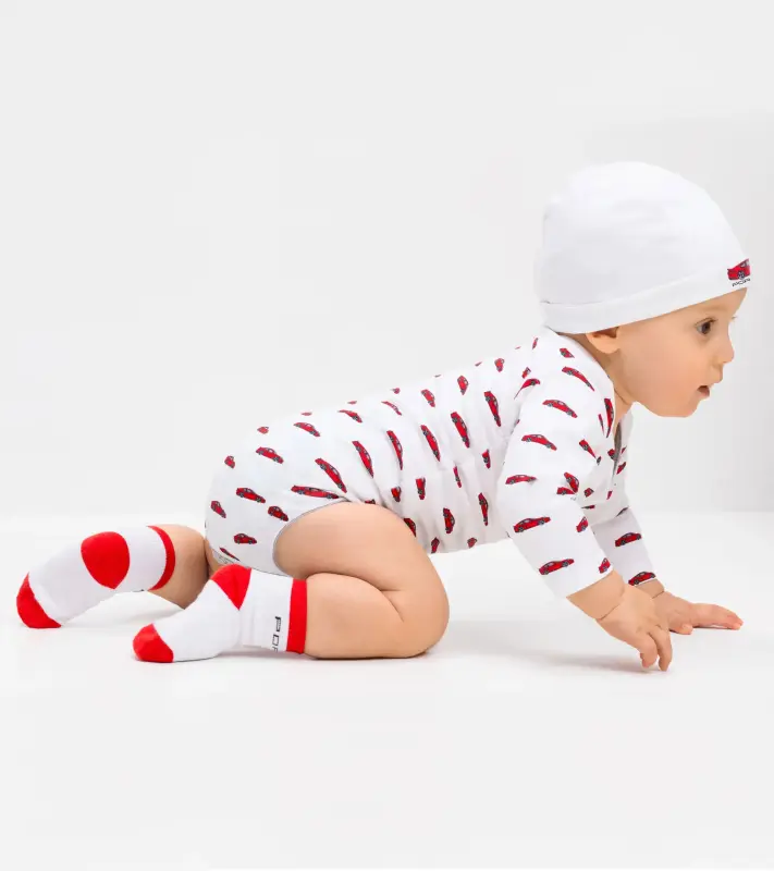 PORSCHE Baby romper set Essential Set pro miminko dupačky čepička ponožky v kufříku bílá s potiskem