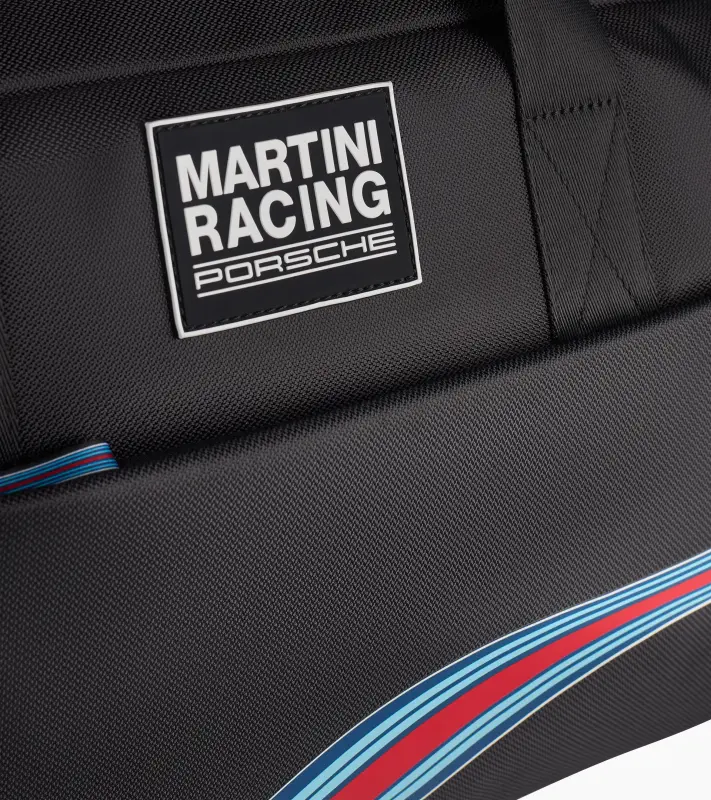 PORSCHE Travel bag MARTINI RACING® Taška cestovní sportovní s popruhem černá s ikonickými červenomodrými pruhy