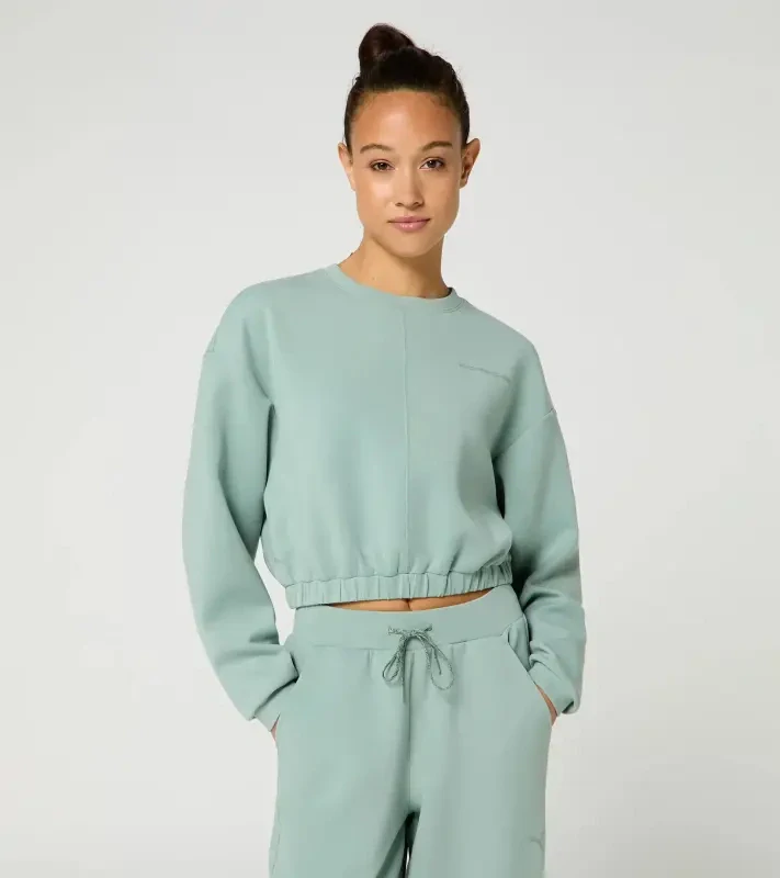 PORSCHE Crew-neck jumper Cayenne Electric Lifestyle Svetr dámský s výstřihem ke krku krátký volnočasový sportovní mátová zelená