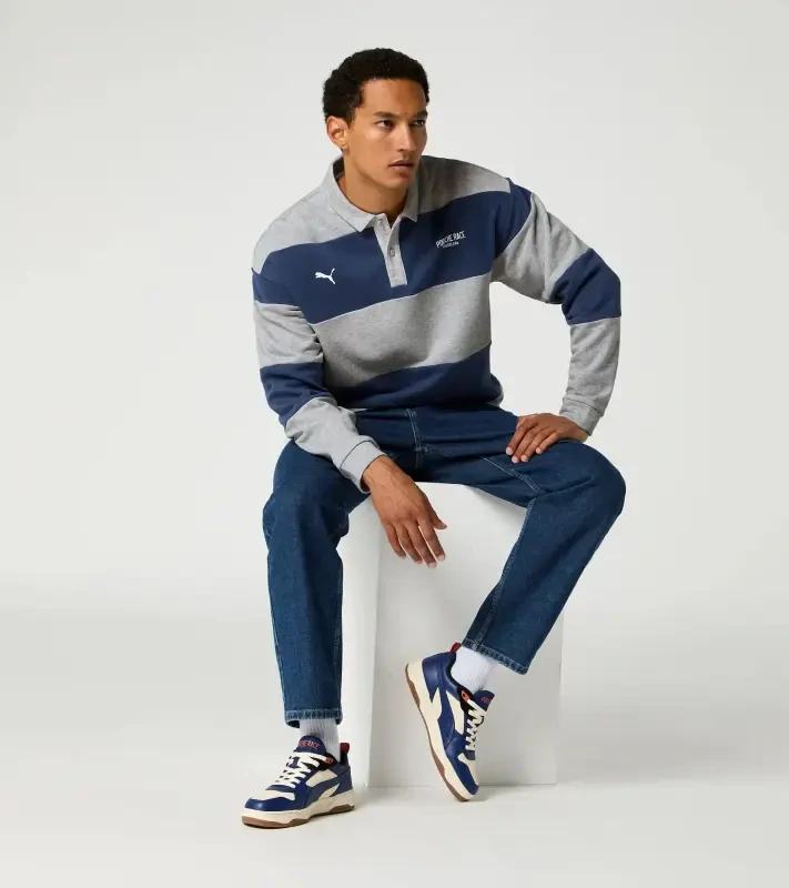 Porsche Race Americana jumper Porsche Legacy x PUMA Svetr s límečkem a knoflínky tmavě modrá s pruhy