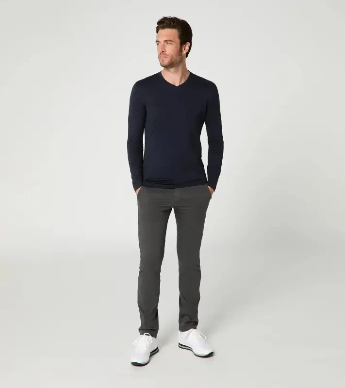 PORSCHE DESIGN Long-sleeve V-neck Shirt Tričko s dlouhým rukávem s výstřihem do V mírně elastické tmavě modrá