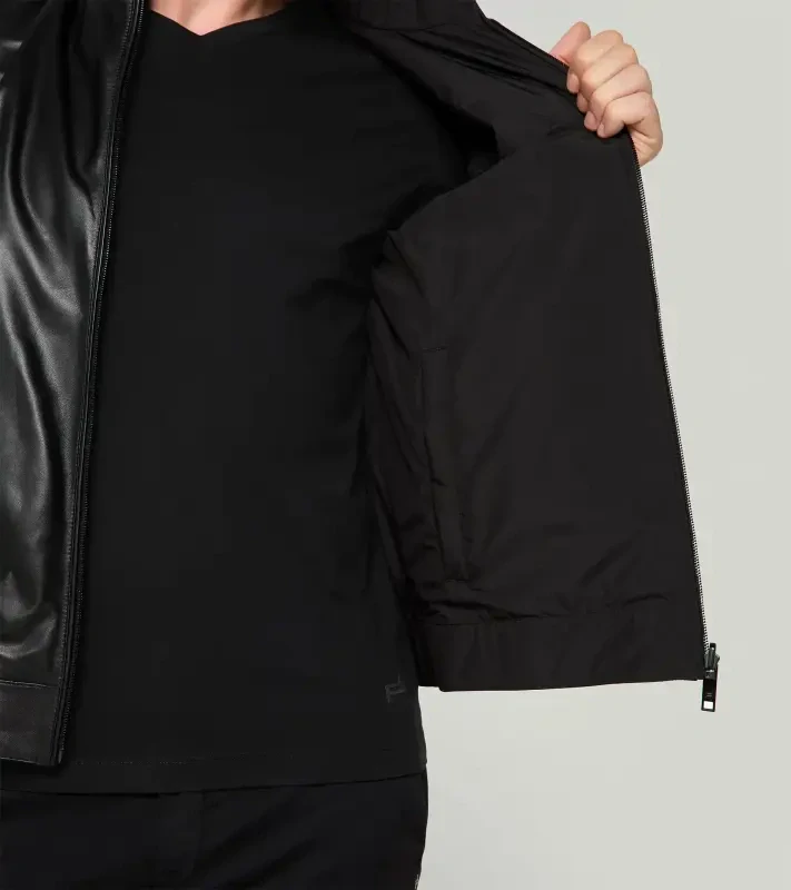 PORSCHE DESIGN Reversible Leather Jacket Bunda kožená oboustranná na zip voděodolná černá