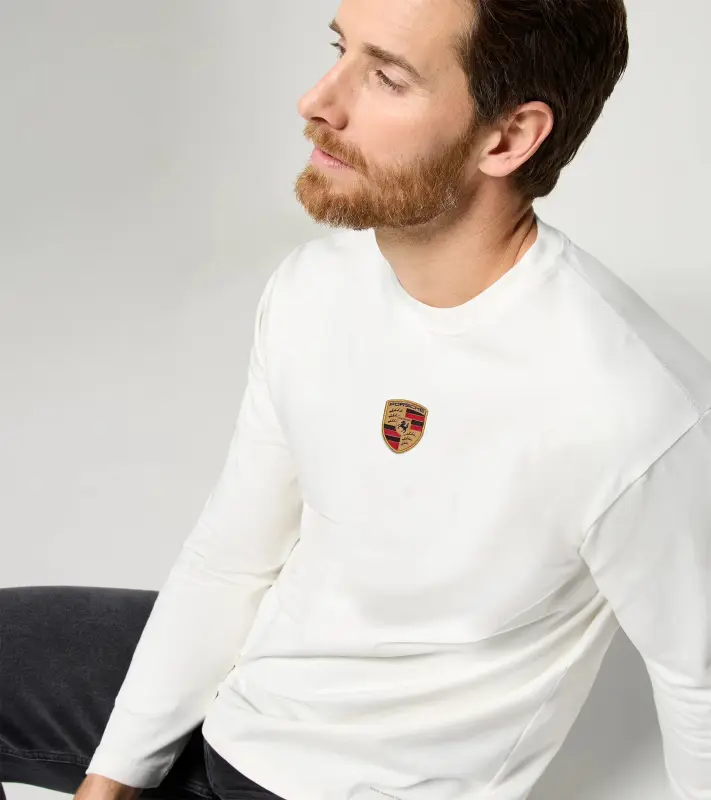 PORSCHE Unisex Retro Long-Sleeved Shirt Fan Community Tričko ležérní s dlouhými rukávy s potiskem evokujícím devadesátky bílá