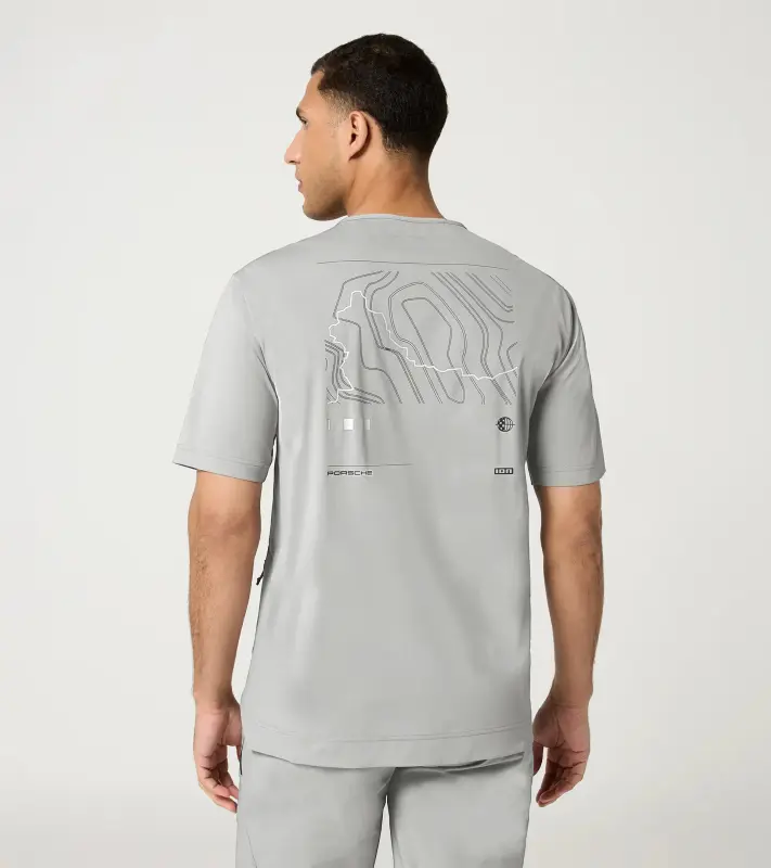 PORSCHE Bike shirt Unisex Tričko cyklistické sportovní funkční s potiskem a logem světle šedá