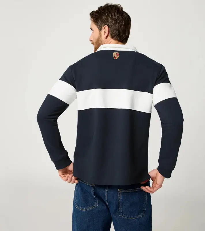 PORSCHE Unisex Retro Rugby Shirt Fan Community Svetr s límečkem a krátkým zipem ve stylu devadesátek tmavě modrá