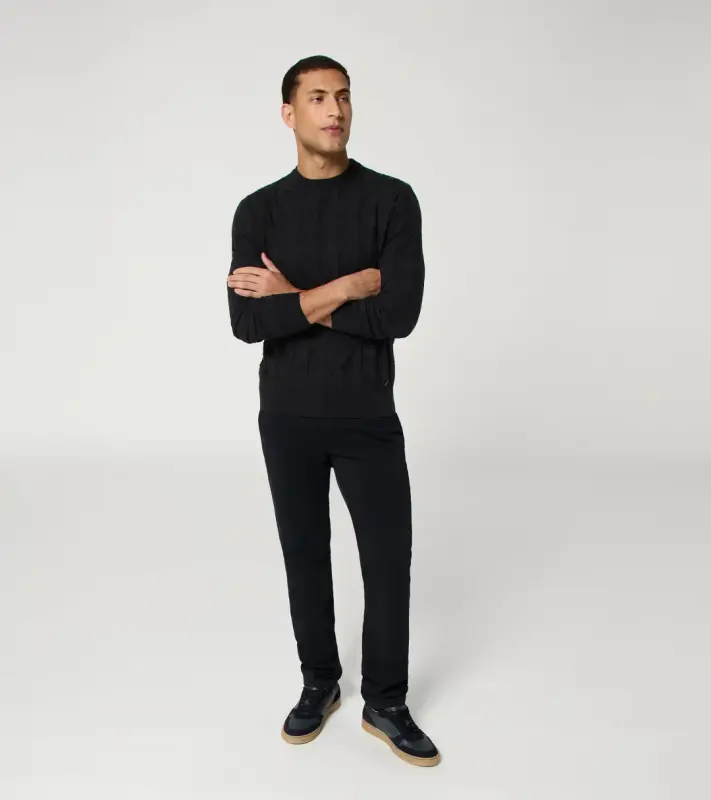 PORSCHE DESIGN Sweater Svetr s výstřihem ke krku z merina a žakárovým vzorem černá