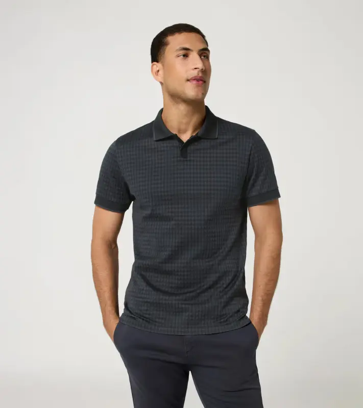 PORSCHE DESIGN Seasonal Polo T-shirt Tričko s límečkem žakárové bavlněné se speciální légou se vzorem pepita šedočerná