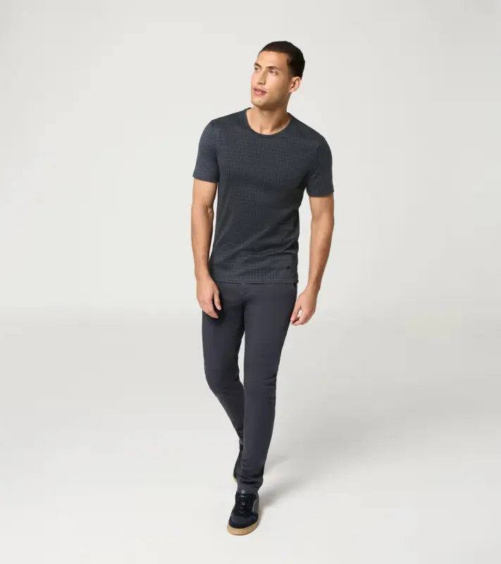 PORSCHE DESIGN Seasonal T-shirt Tričko žakárové bavlněné s kulatým výstřihem se vzorem pepita šedočerná
